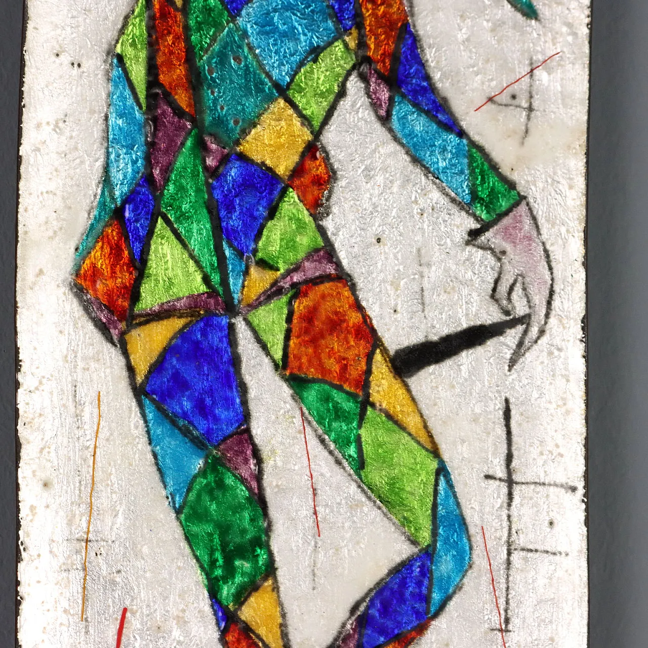 Enameled copper plaque depicting Harlequin, 20th century 4