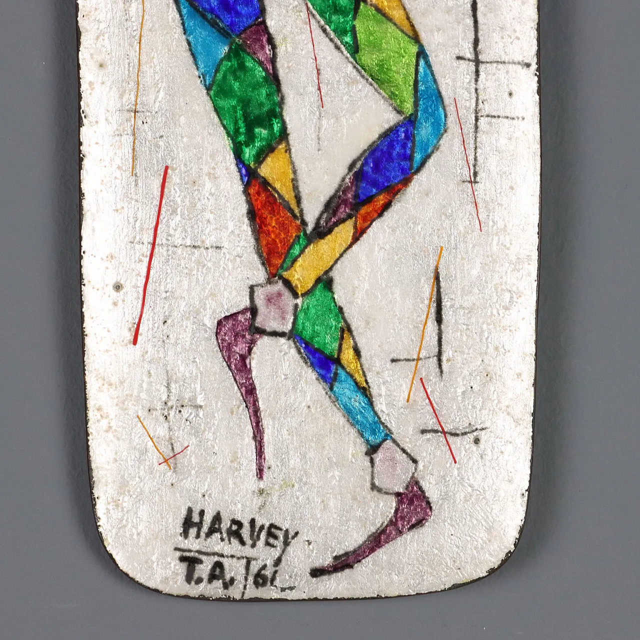Enameled copper plaque depicting Harlequin, 20th century 5