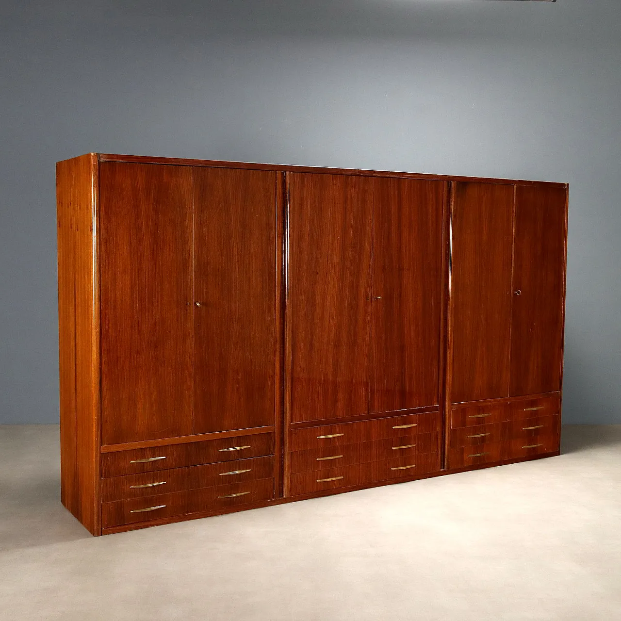 Wall cabinet with exotic wood veneer and brass, 20th century 1