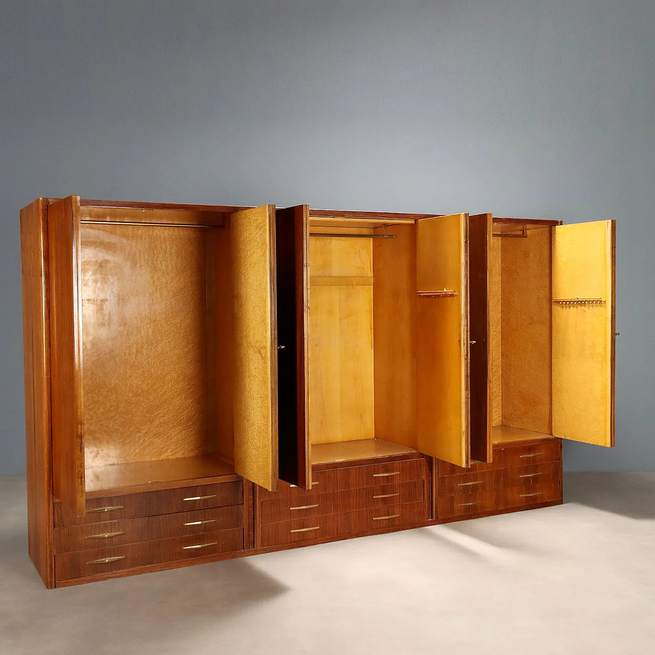 Wall cabinet with exotic wood veneer and brass, 20th century 4