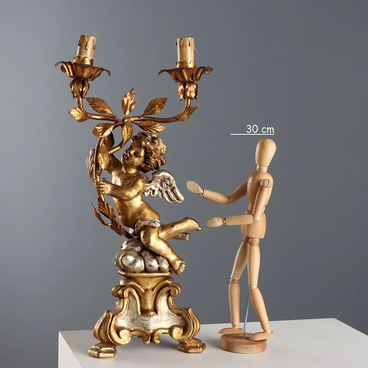 Carved and gilded wooden and iron candelabra, 20th century 2
