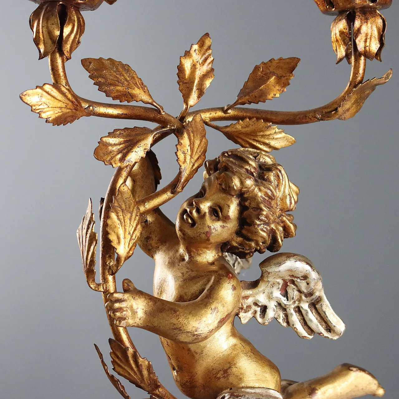 Carved and gilded wooden and iron candelabra, 20th century 3