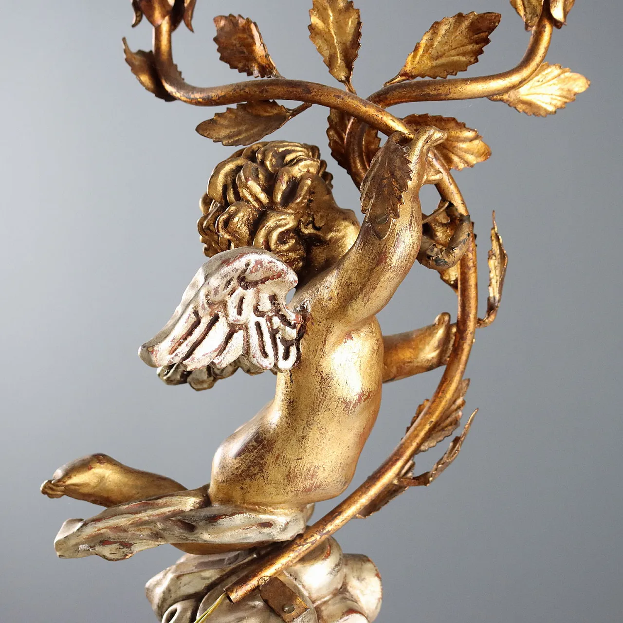 Carved and gilded wooden and iron candelabra, 20th century 8