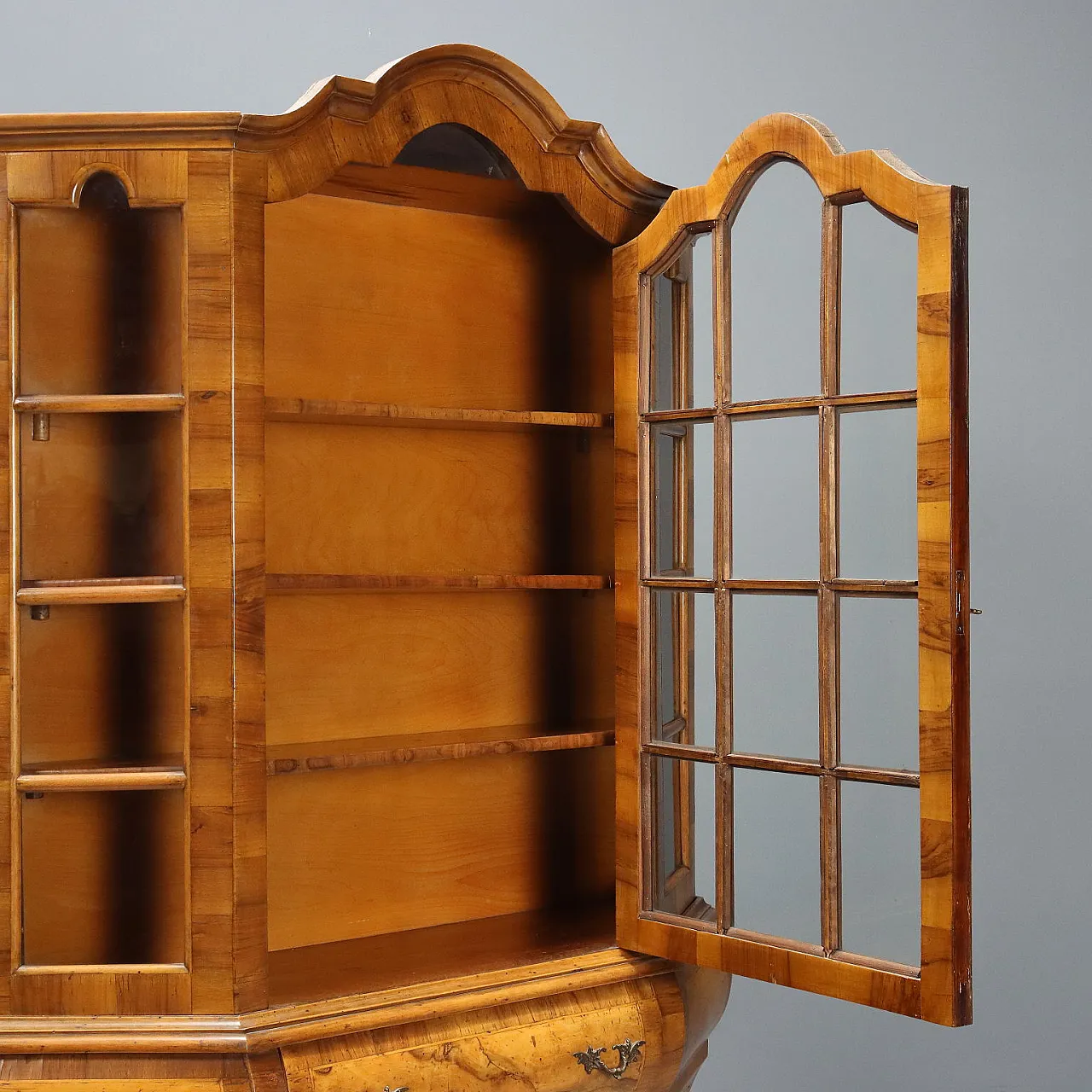 Walnut & glass display cabinet with trapezoidal section, 20th century 4