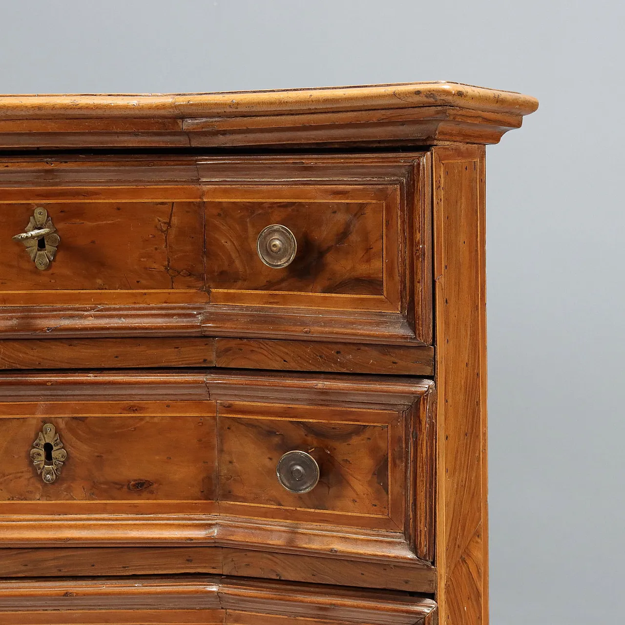 Baroque bedside table in walnut, maple, fir, and bronze, 18th century 5