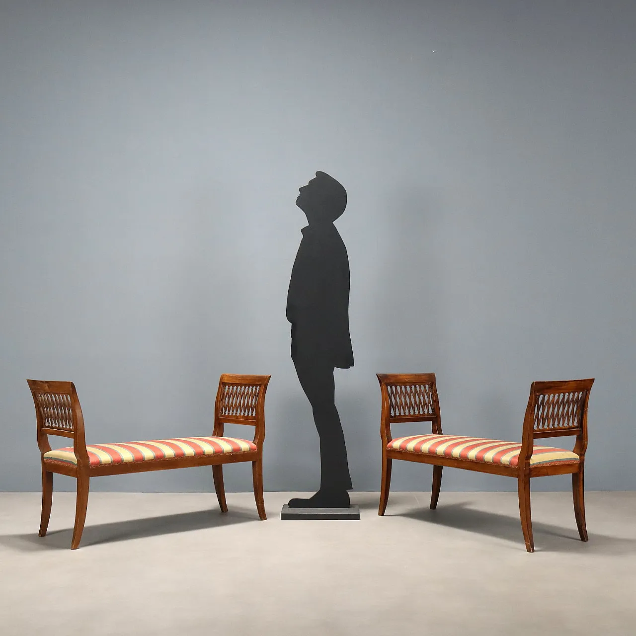Pair of Empire style walnut benches, early 20th century 3