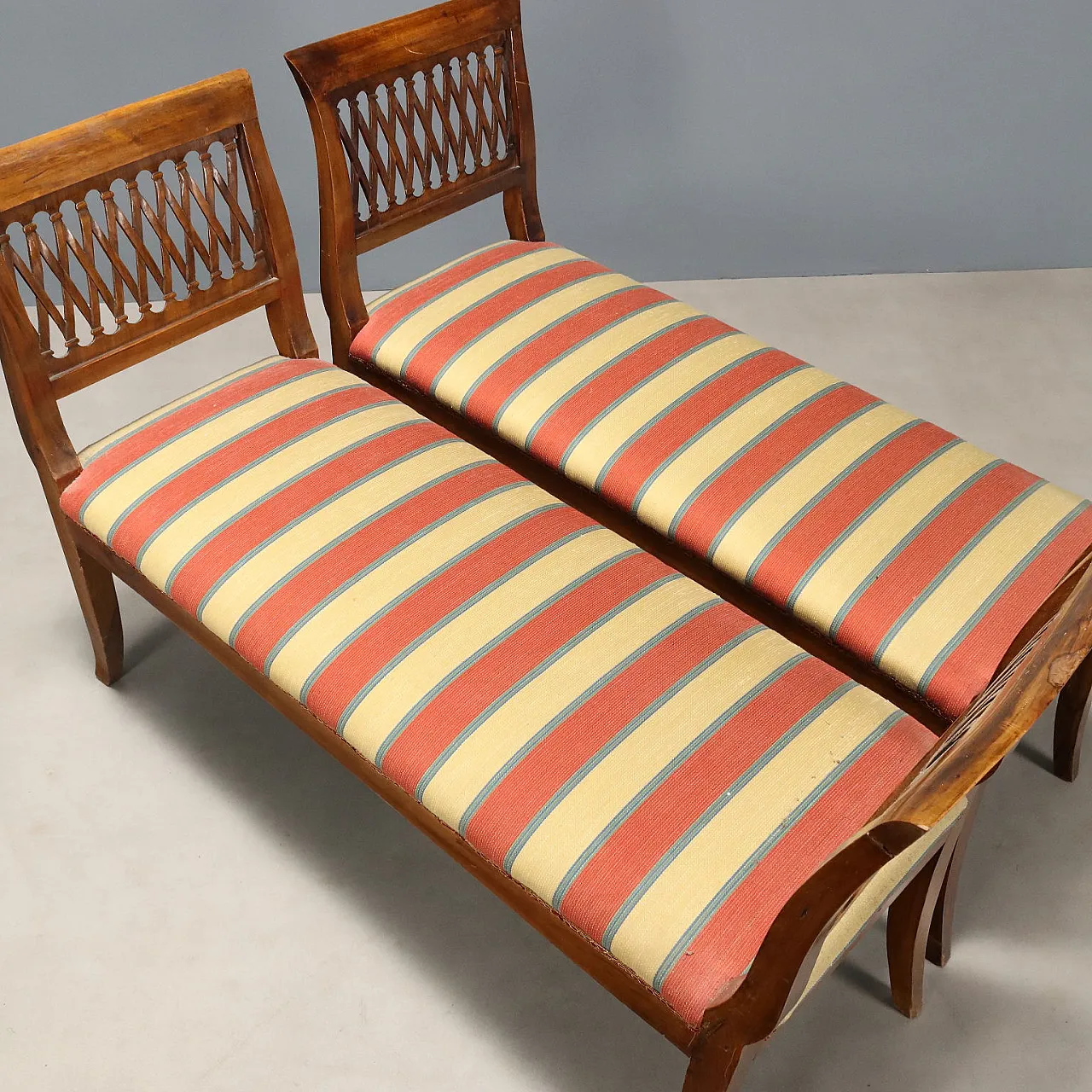 Pair of Empire style walnut benches, early 20th century 8