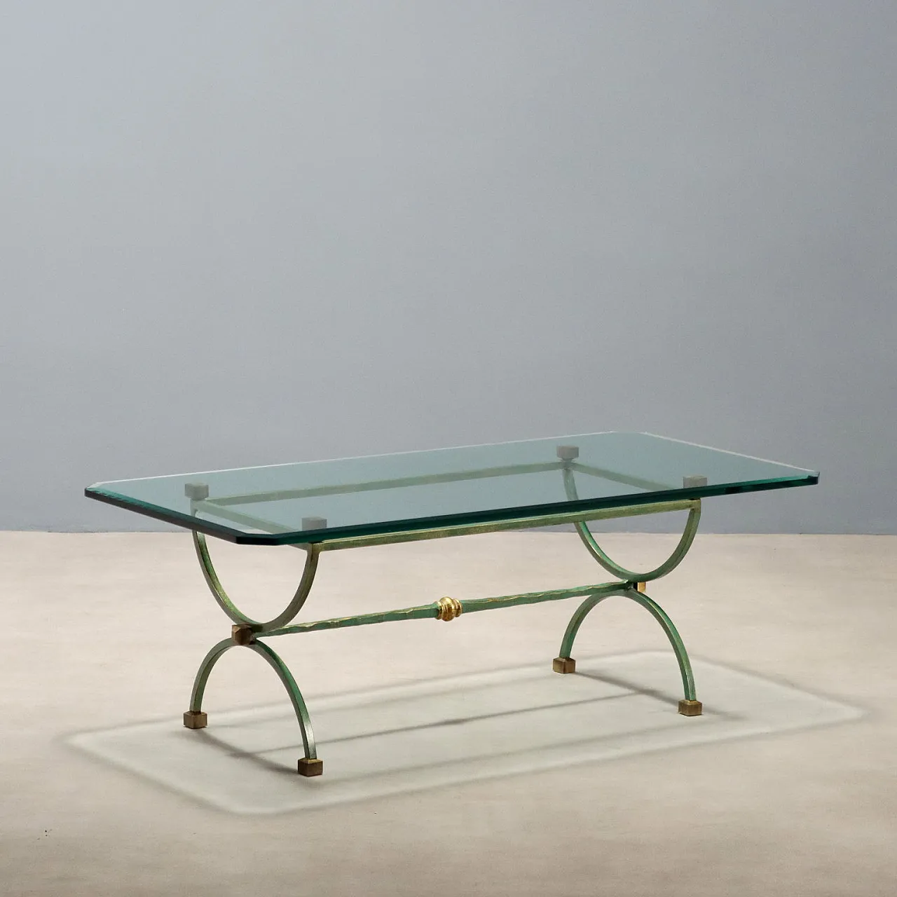 Lacquered metal coffee table with beveled glass top, 20th century 1