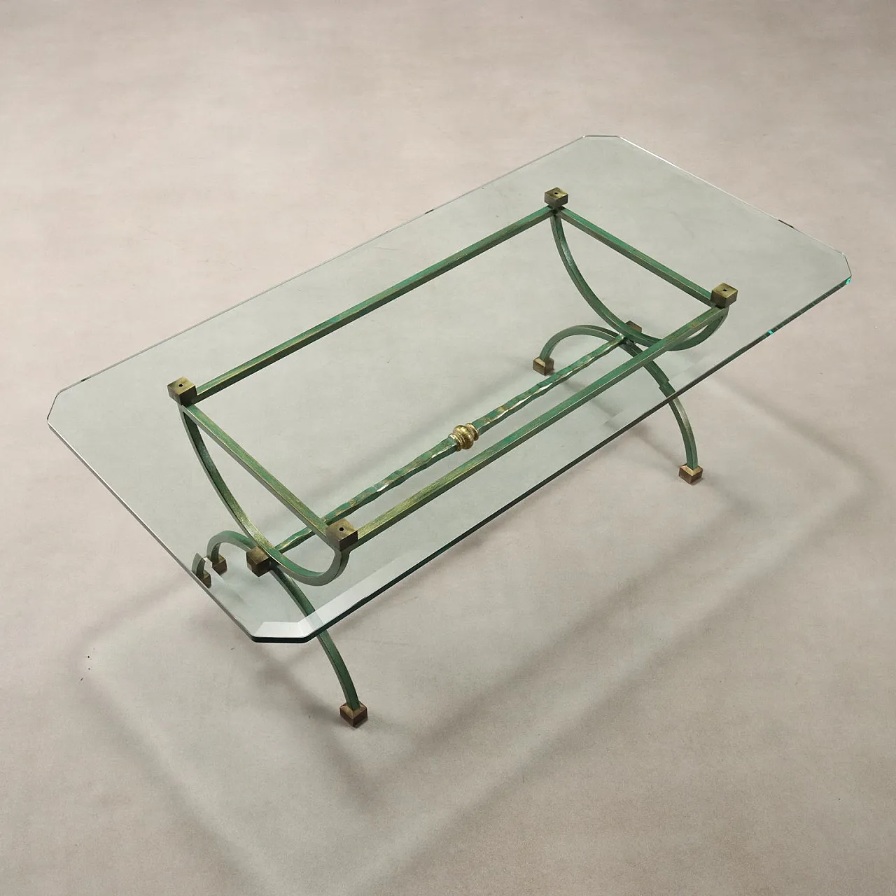 Lacquered metal coffee table with beveled glass top, 20th century 8