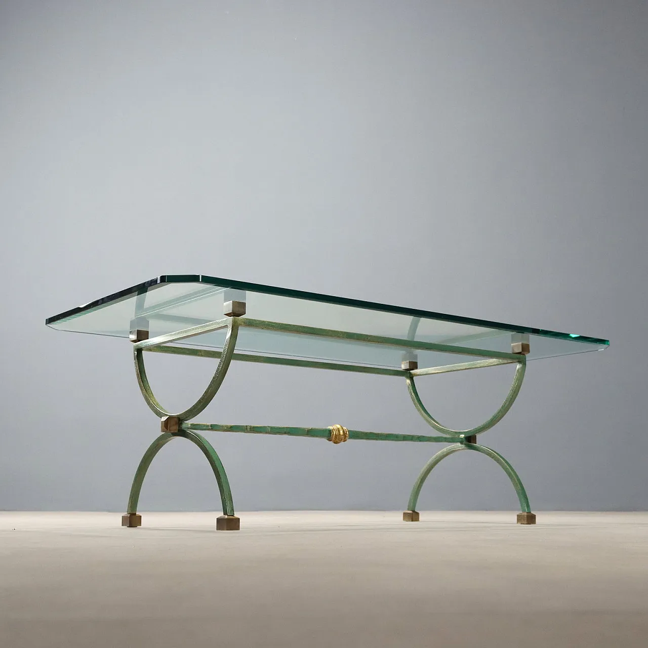 Lacquered metal coffee table with beveled glass top, 20th century 9