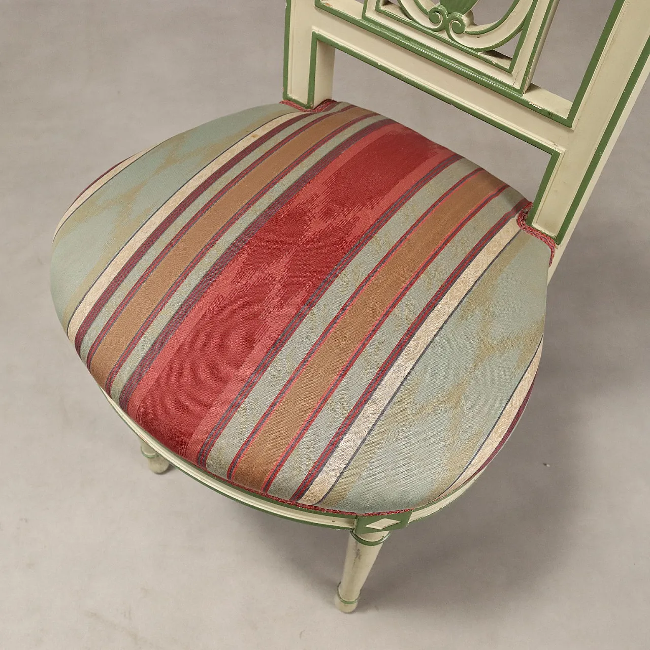 7 Lacquered chairs with perforated backrest & padded seat,20th century 10