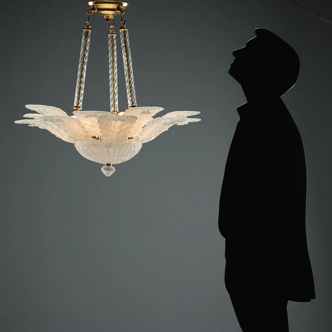 Gold-plated metal lamp with Murano glass leaves, 20th century 2