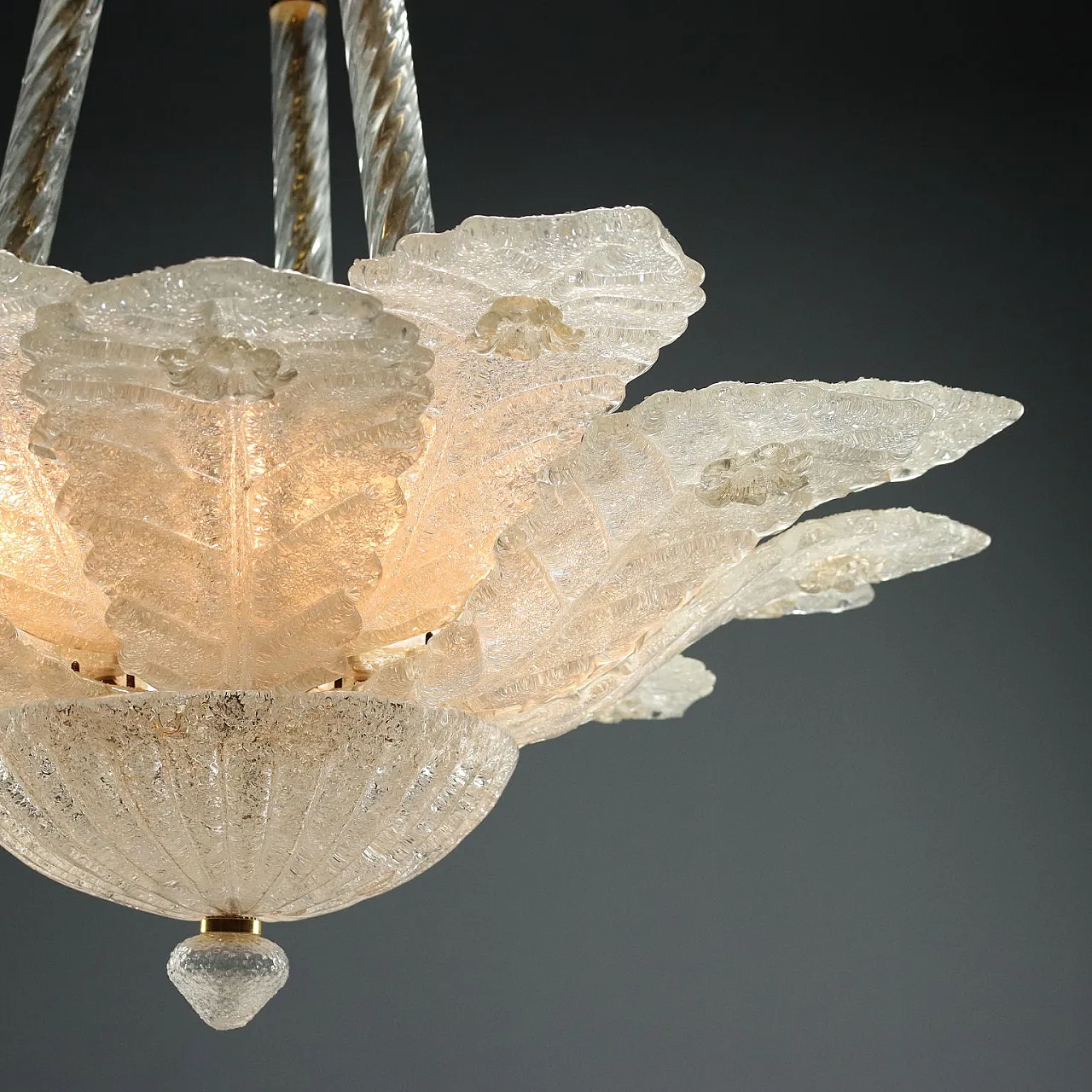 Gold-plated metal lamp with Murano glass leaves, 20th century 3