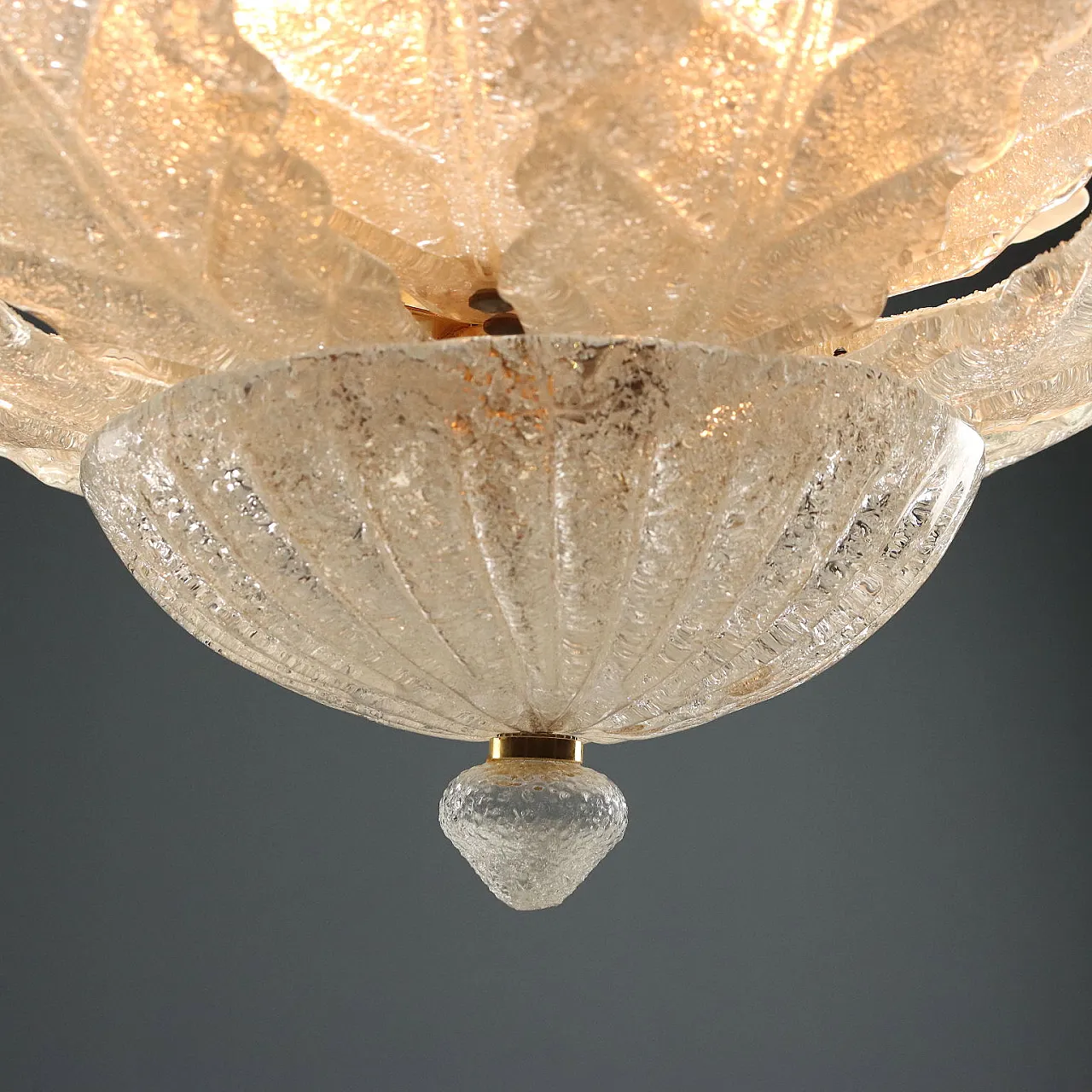 Gold-plated metal lamp with Murano glass leaves, 20th century 6