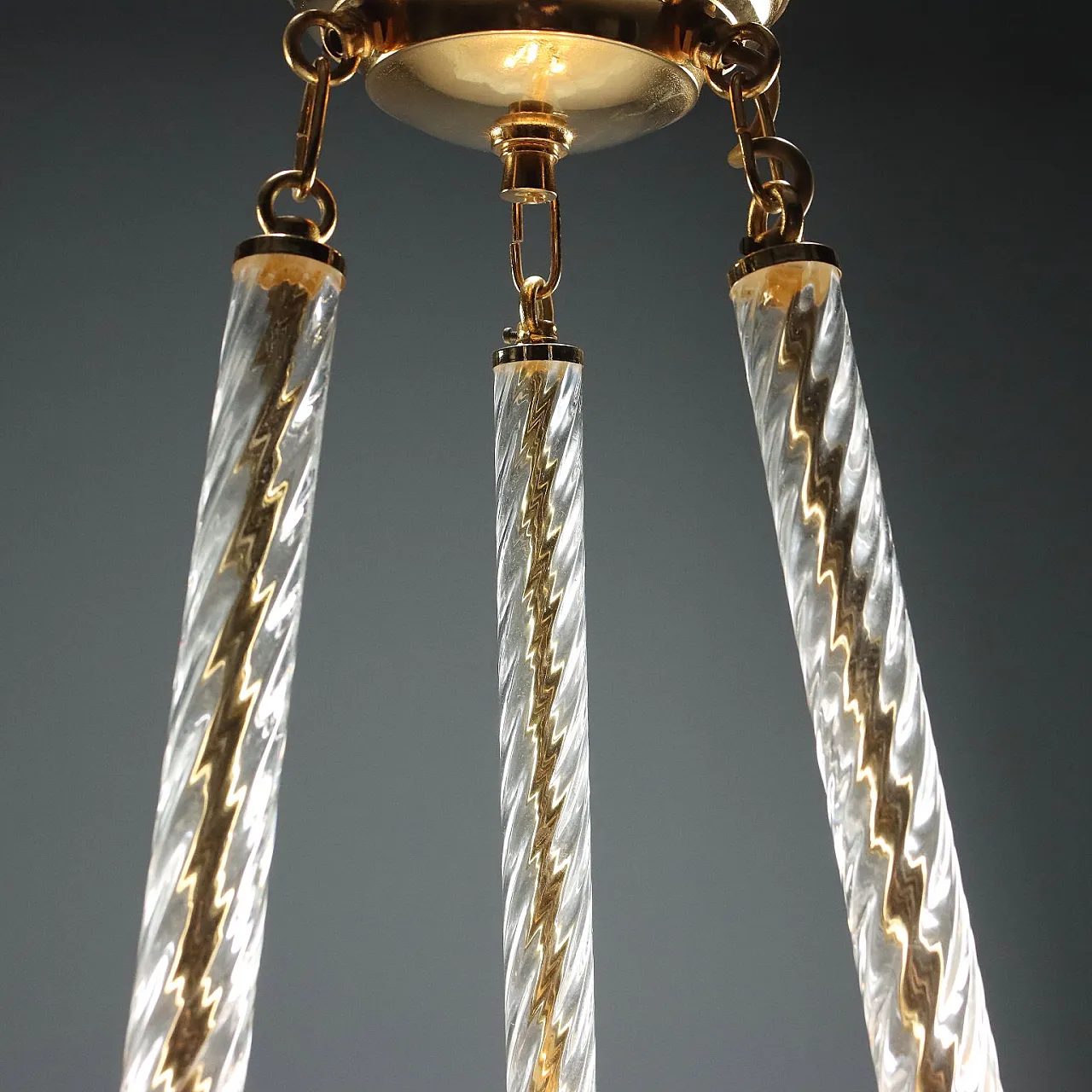 Gold-plated metal lamp with Murano glass leaves, 20th century 9