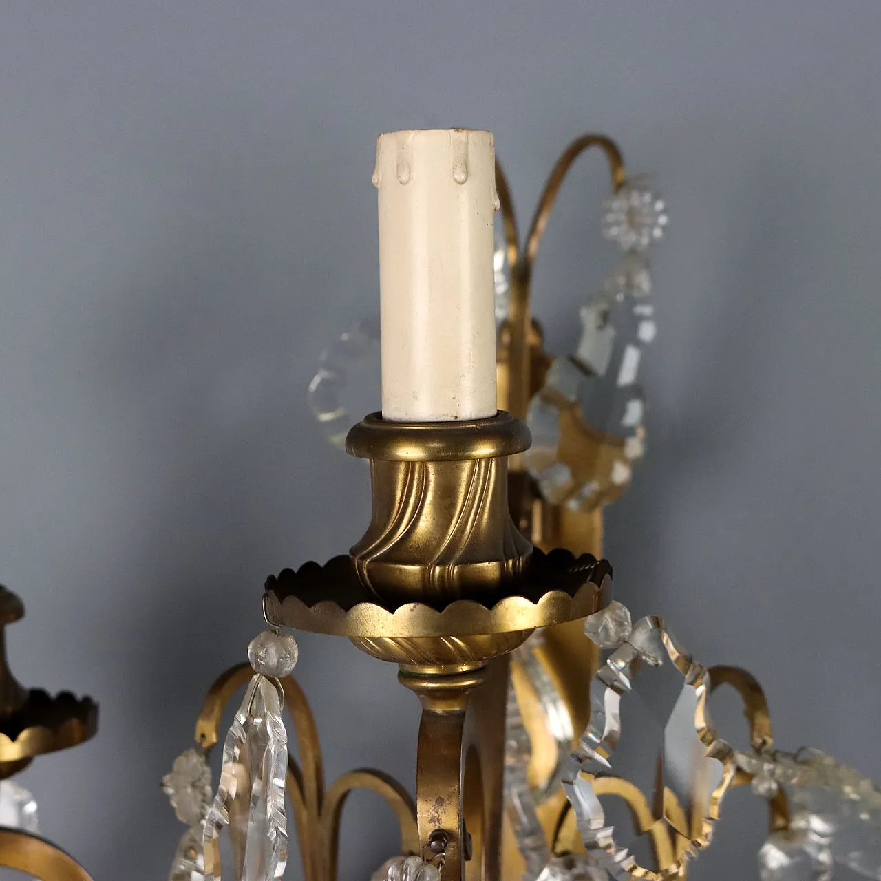 Pair of metal and glass wall lamps, 20th century 5