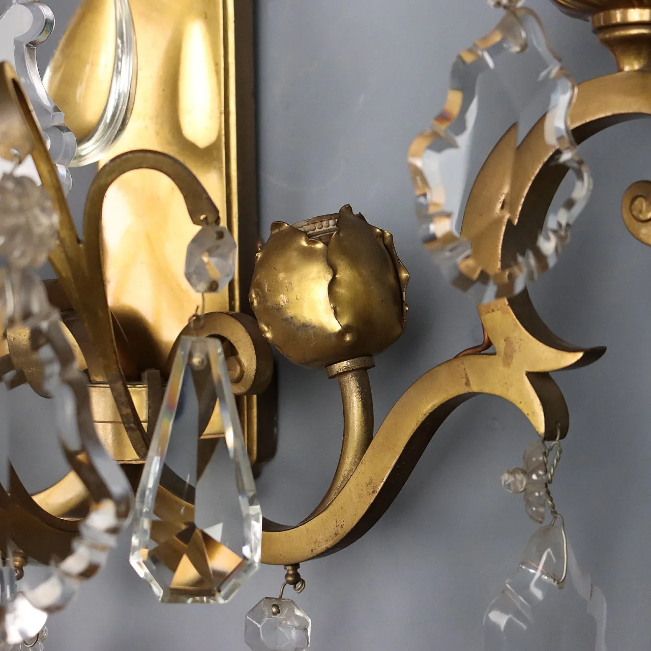 Pair of metal and glass wall lamps, 20th century 6