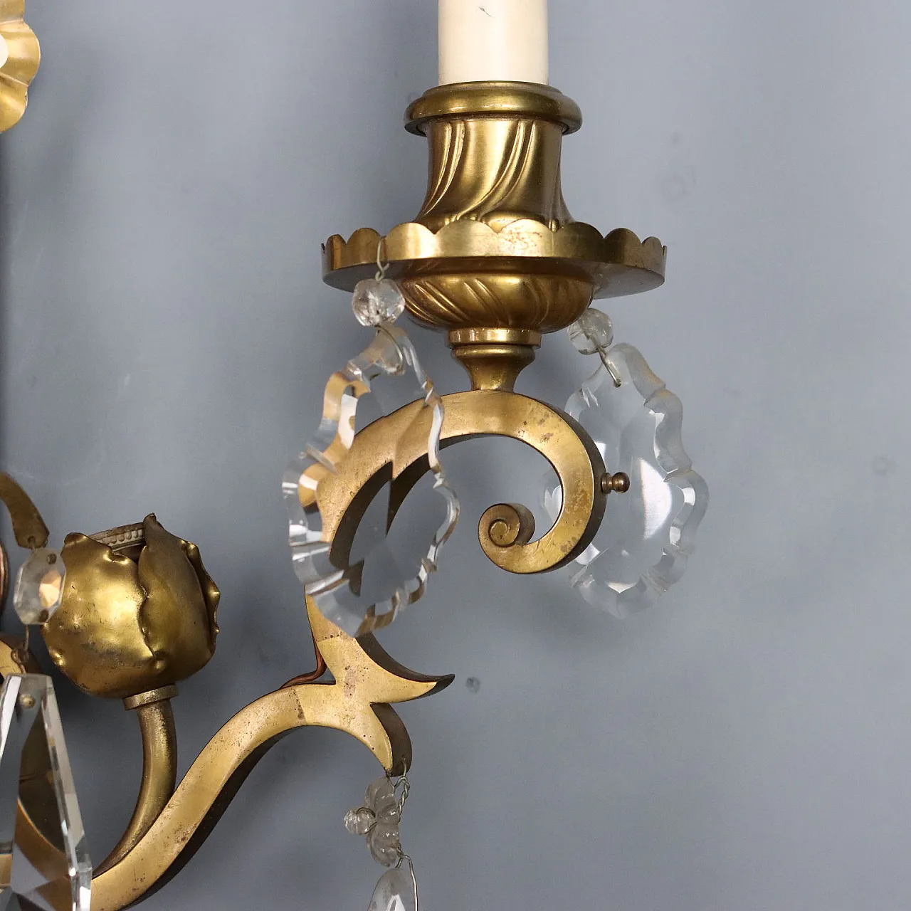 Pair of metal and glass wall lamps, 20th century 7
