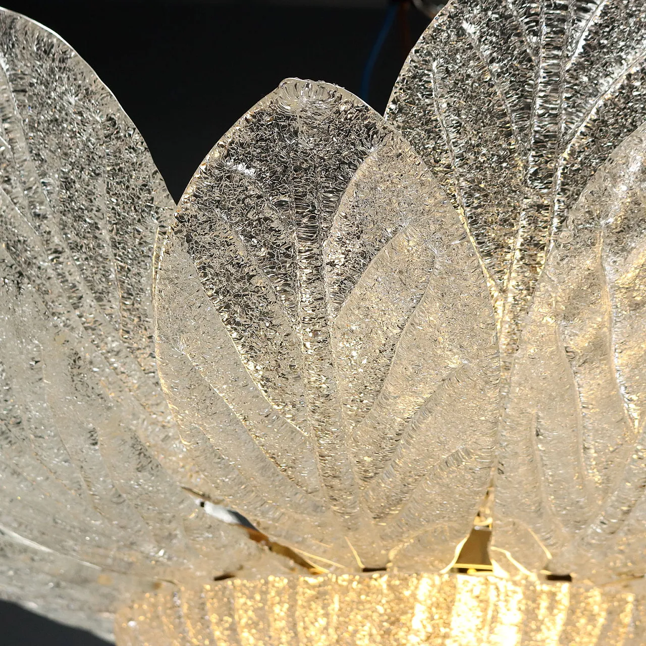 Golden metal lamp with Murano glass leaves, 20th century 6