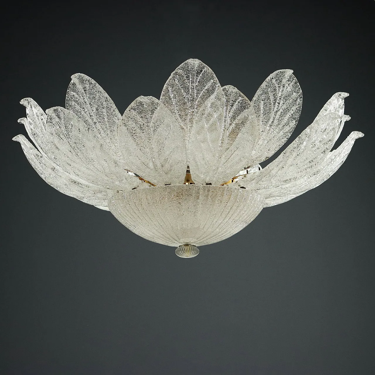 Golden metal lamp with Murano glass leaves, 20th century 7