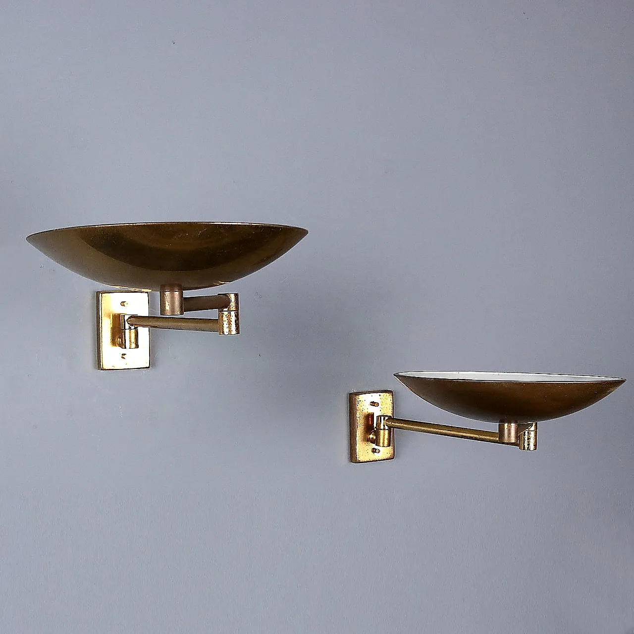 Pair of brass wall lamps with articulated arm, 20th century 1