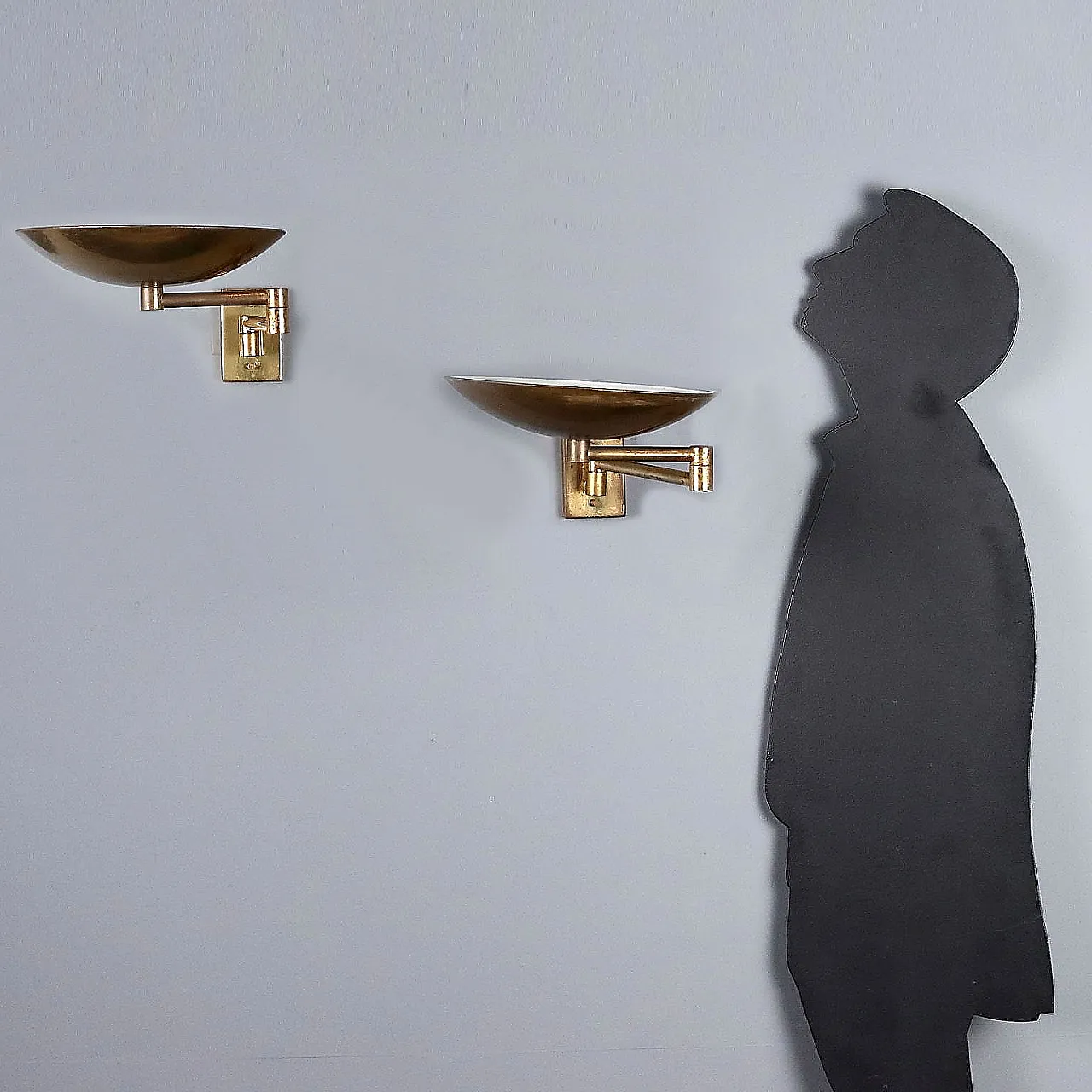 Pair of brass wall lamps with articulated arm, 20th century 3