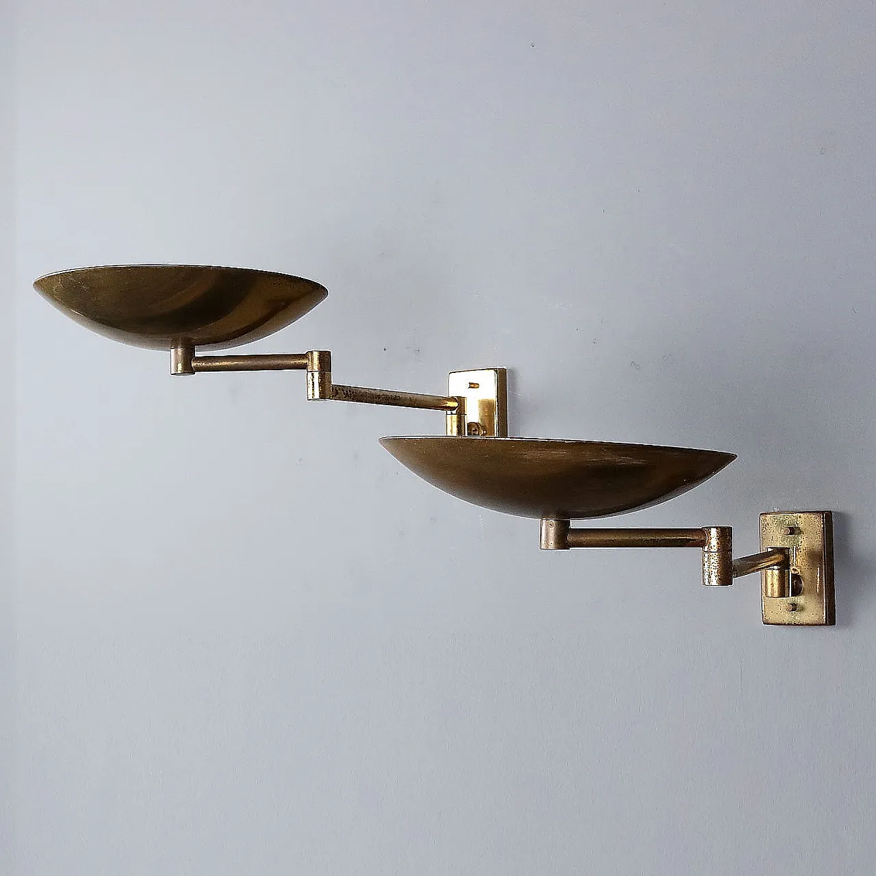 Pair of brass wall lamps with articulated arm, 20th century 4