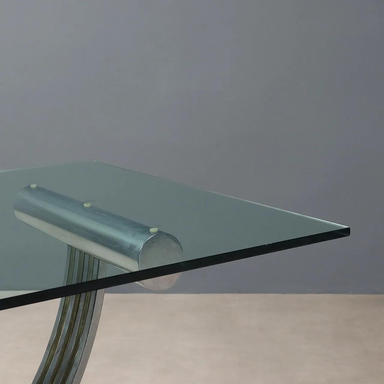 Table with glass top, metal and brass arched base, 20th century 6