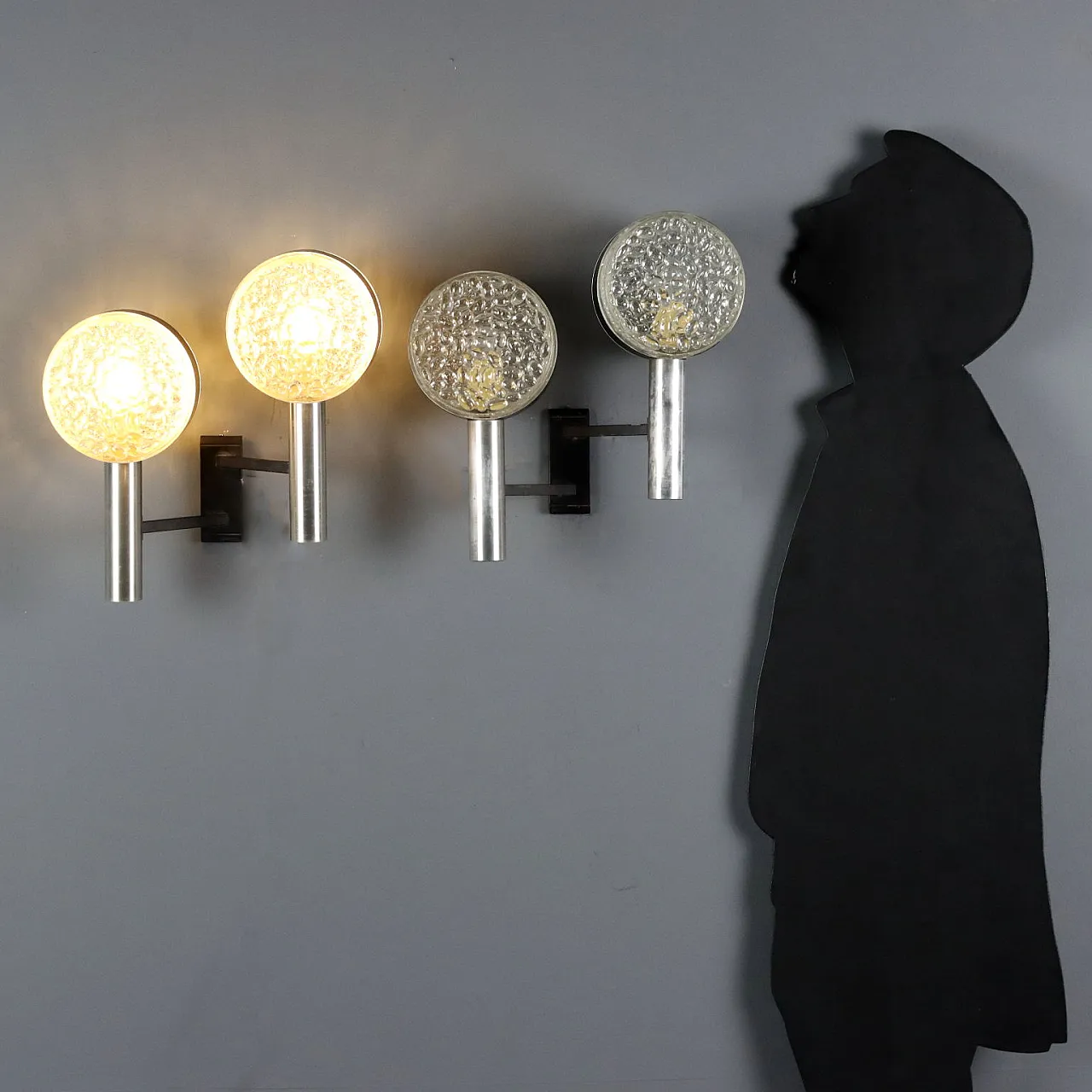 Pair of wall lights in metal, aluminum and glass, 20th century 2