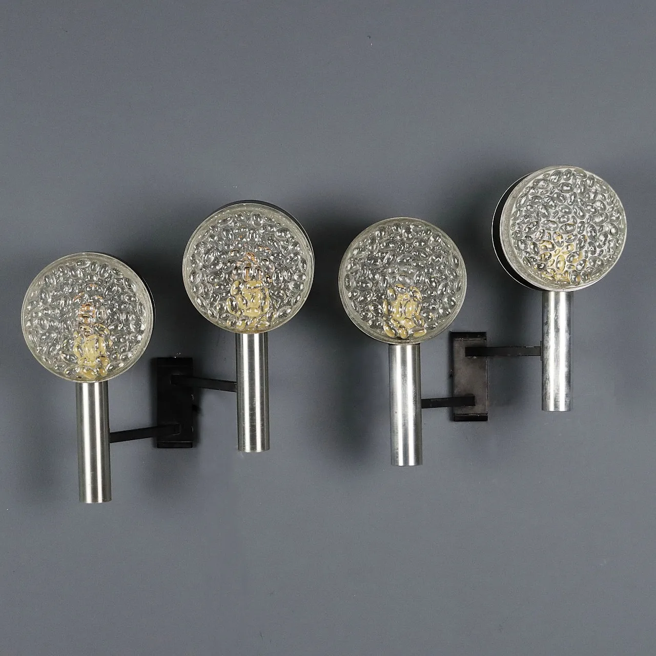 Pair of wall lights in metal, aluminum and glass, 20th century 6