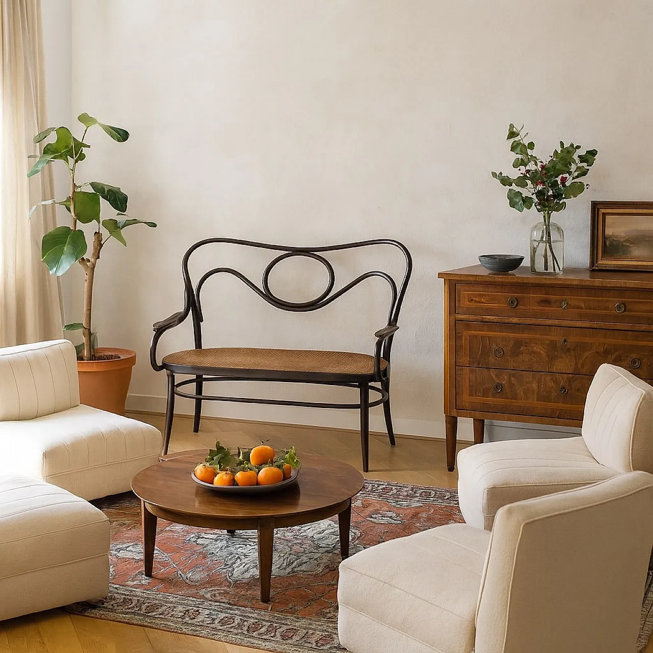 Two-seater sofa in walnut-stained curved beech, late 19th century 2