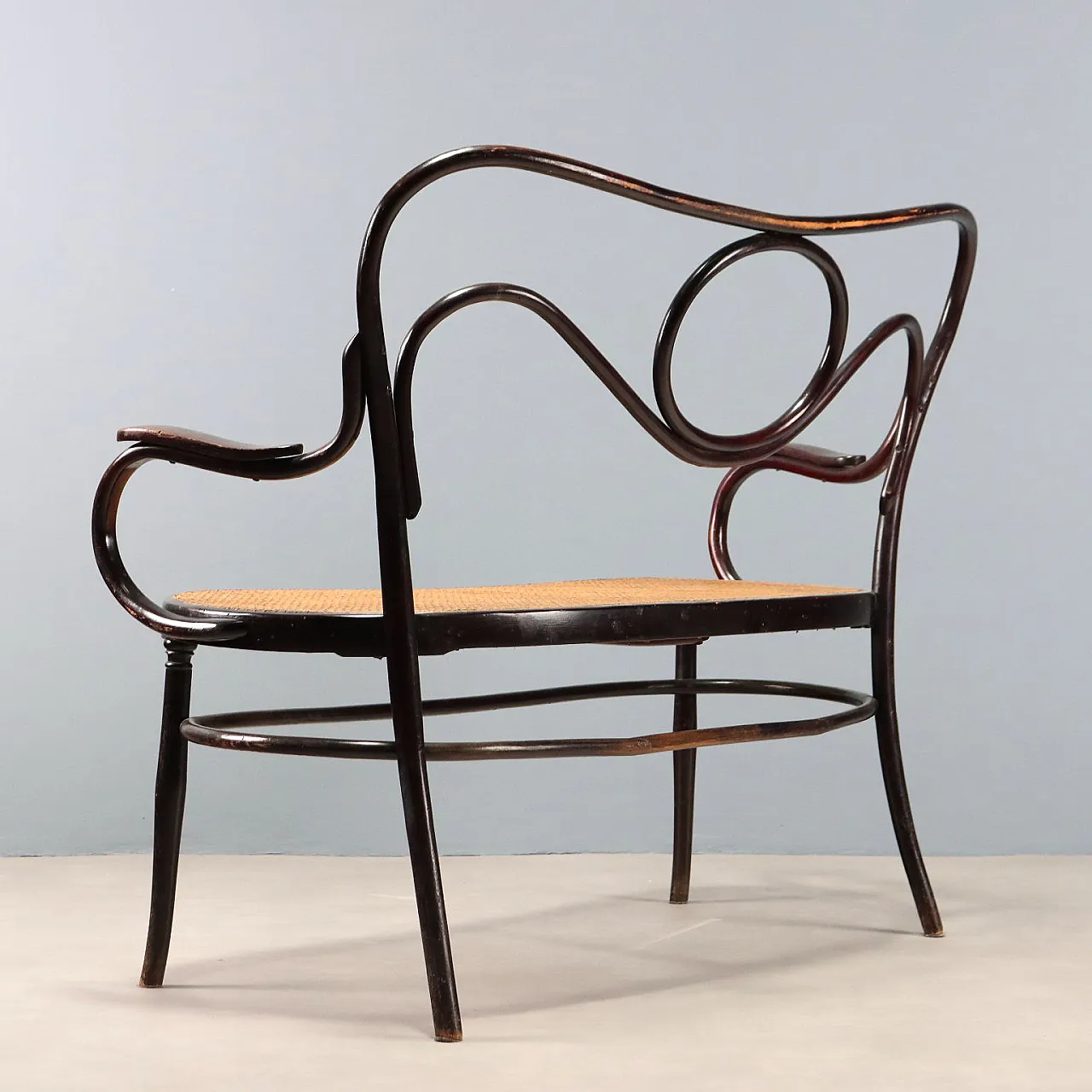 Two-seater sofa in walnut-stained curved beech, late 19th century 8