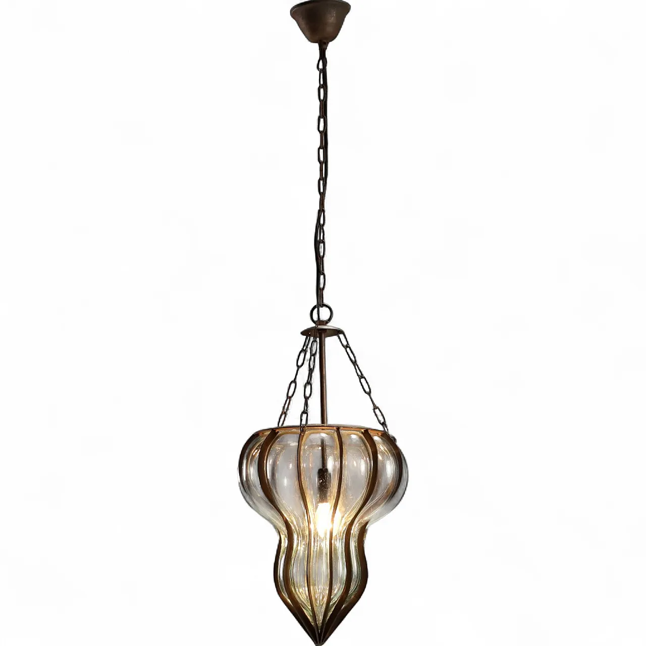 Lanterna chandelier in blown glass and laminated metal, 20th century 9