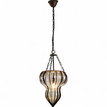Lanterna chandelier in blown glass and laminated metal, 20th century