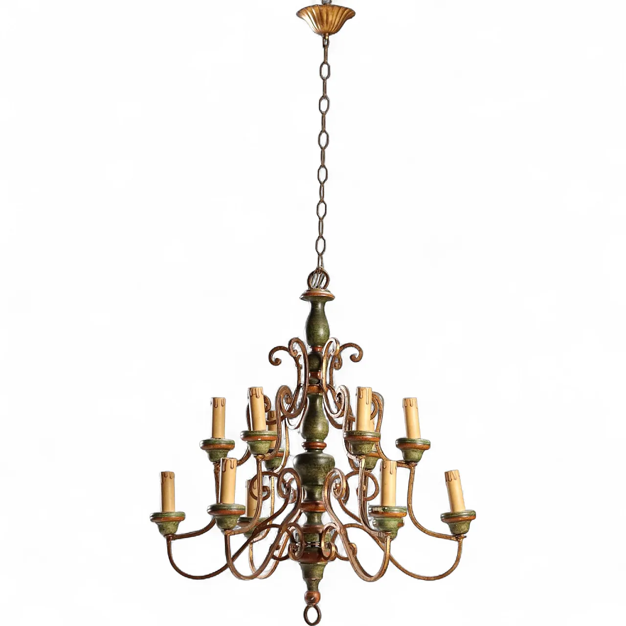 Twelve-light chandelier in curled and gilded iron, 20th century 10