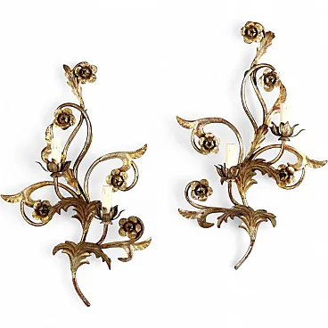 Pair of iron and sheet metal wall lights, late 19th century