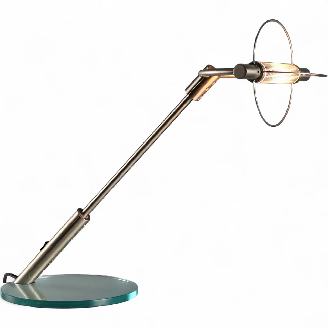 Lampada da tavolo con base in vetro e stelo in metallo satinato, '900 9