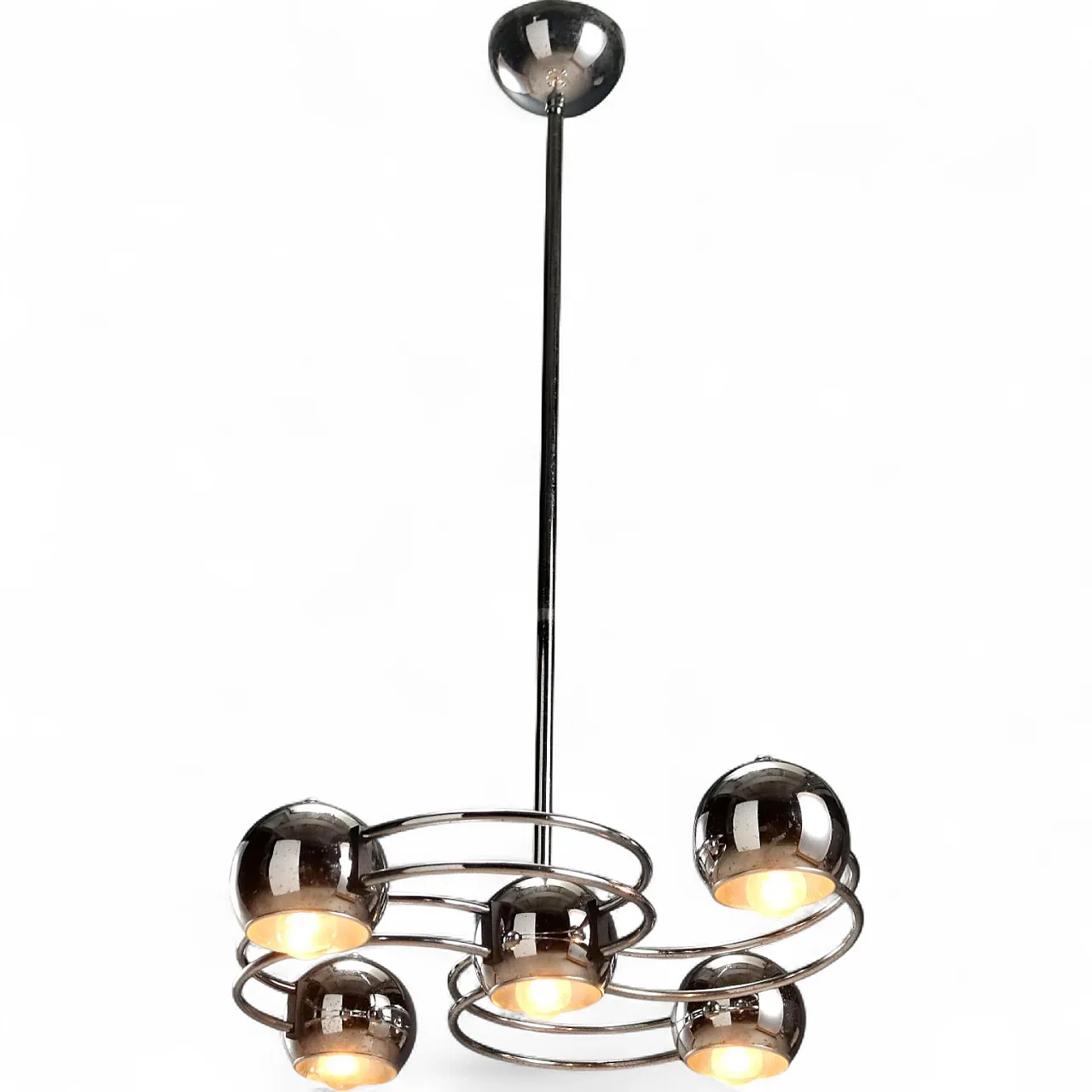 Chandelier with 5 lights & chrome-plated metal structure, 20th century 10