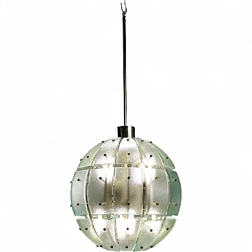 Ceiling lamp with metal frame and glass diffusers, 20th century