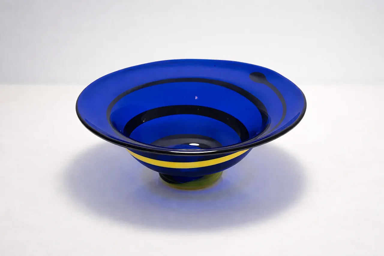 Ciotola in vetro artistico blu, anni '60 1