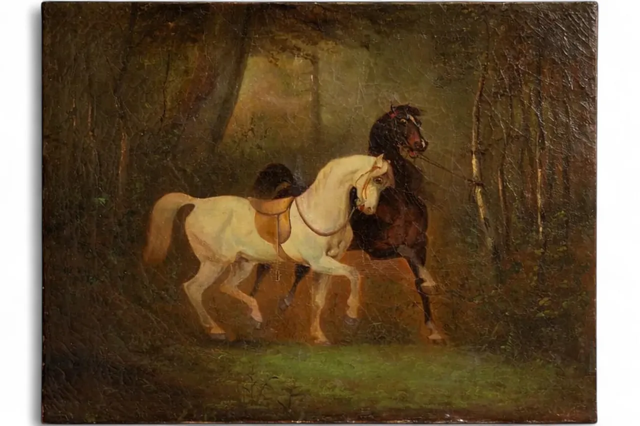 Dipinto a olio con due cavalli, inizio '900 5