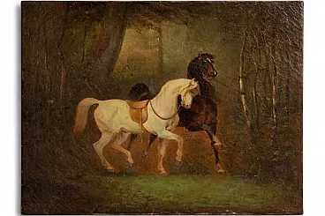 Dipinto a olio con due cavalli, inizio '900