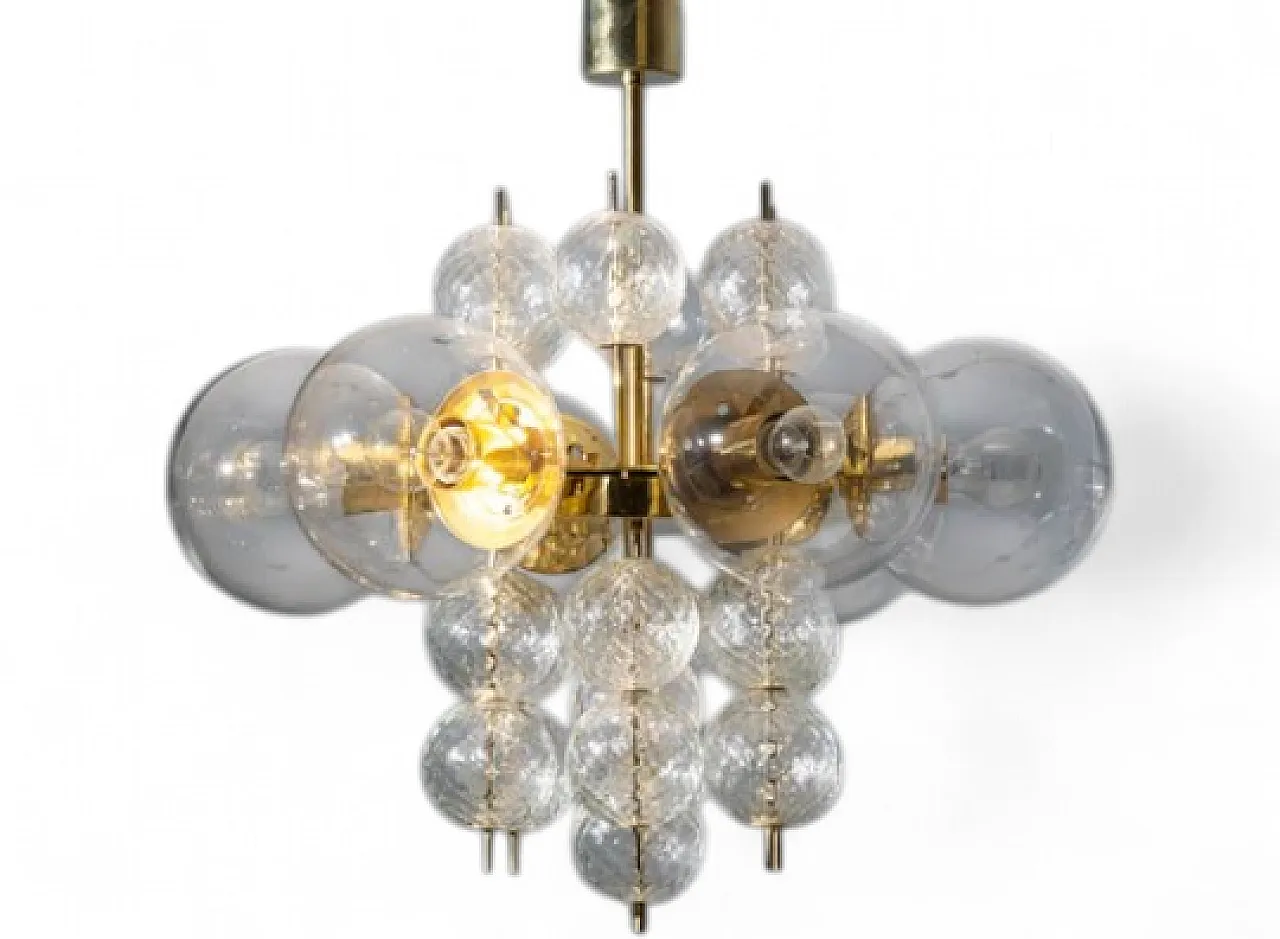 Lampadario in ottone e vetro della metà del secolo, anni '60 10