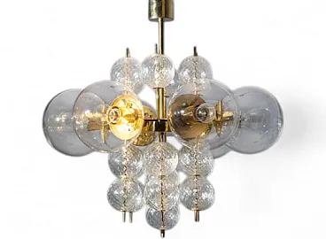 Lampadario in ottone e vetro della metà del secolo, anni '60