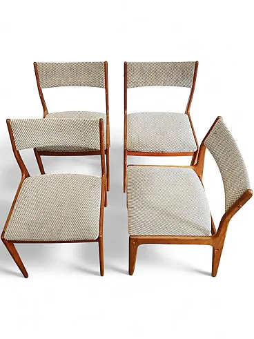 4 wooden chairs with padded backrests, 1950s