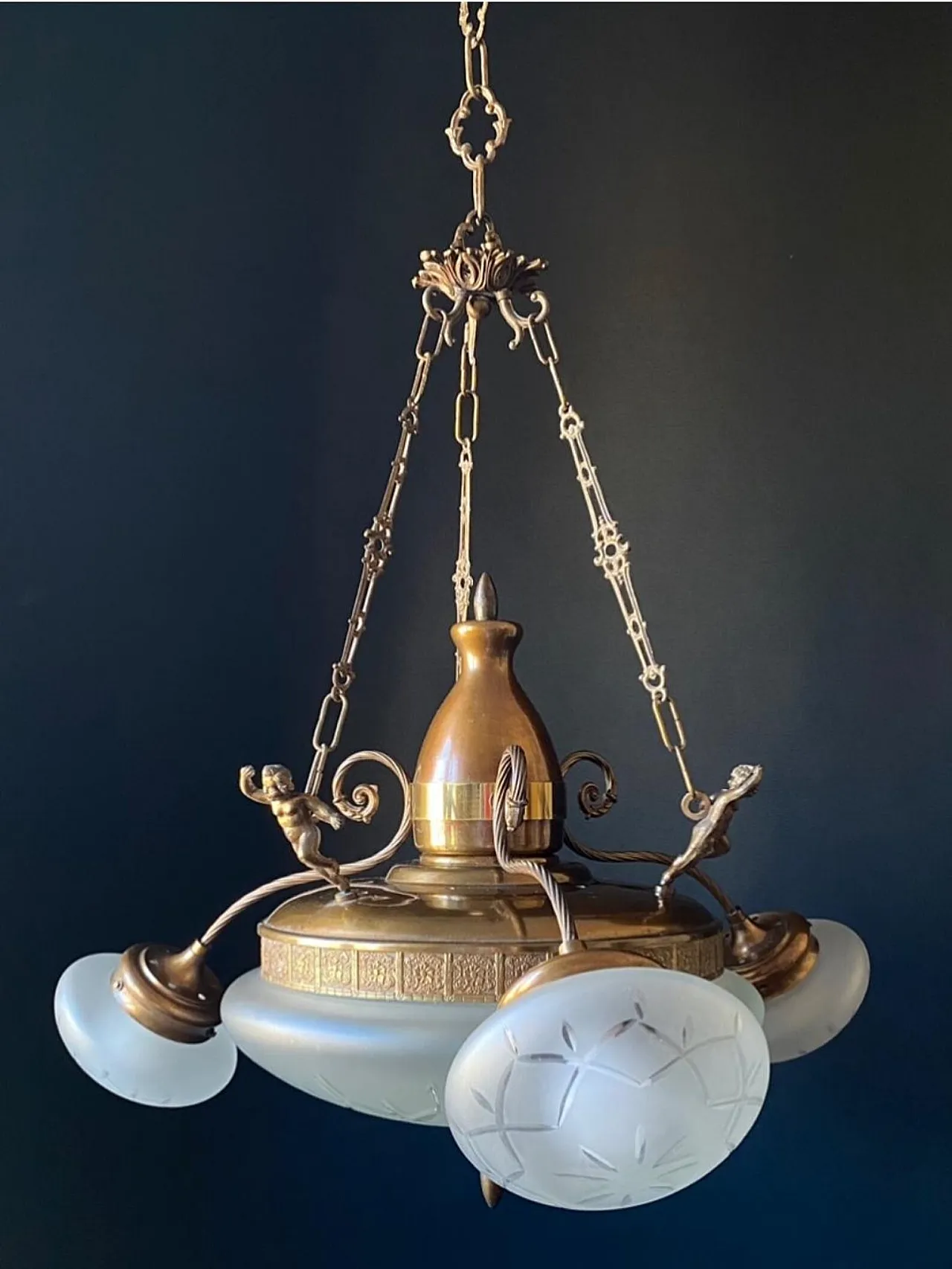 Brass chandelier with Putti, 1960s 2