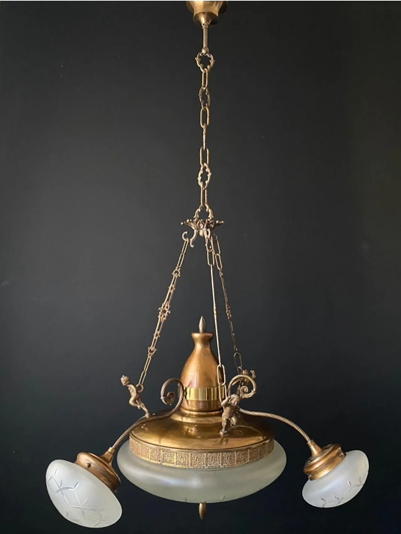 Brass chandelier with Putti, 1960s 3