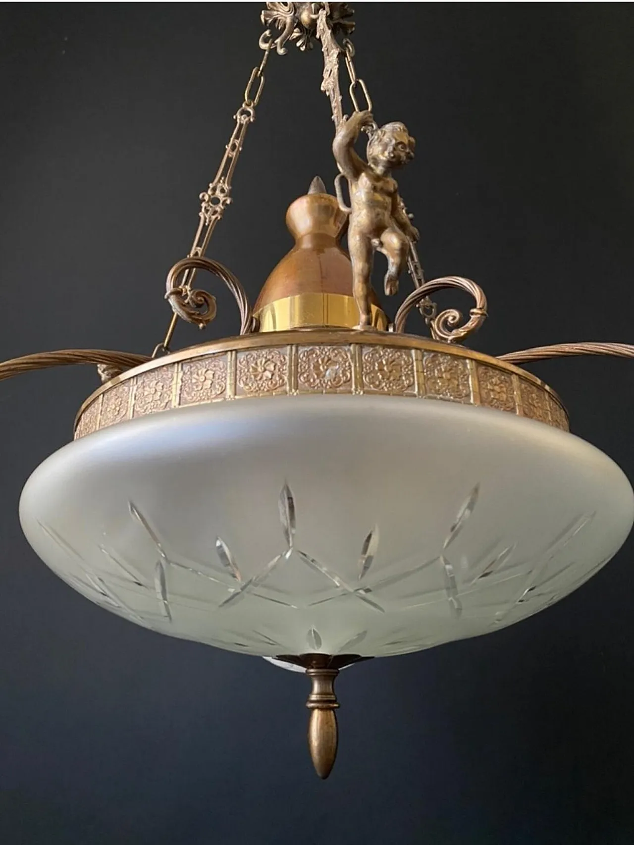 Brass chandelier with Putti, 1960s 4