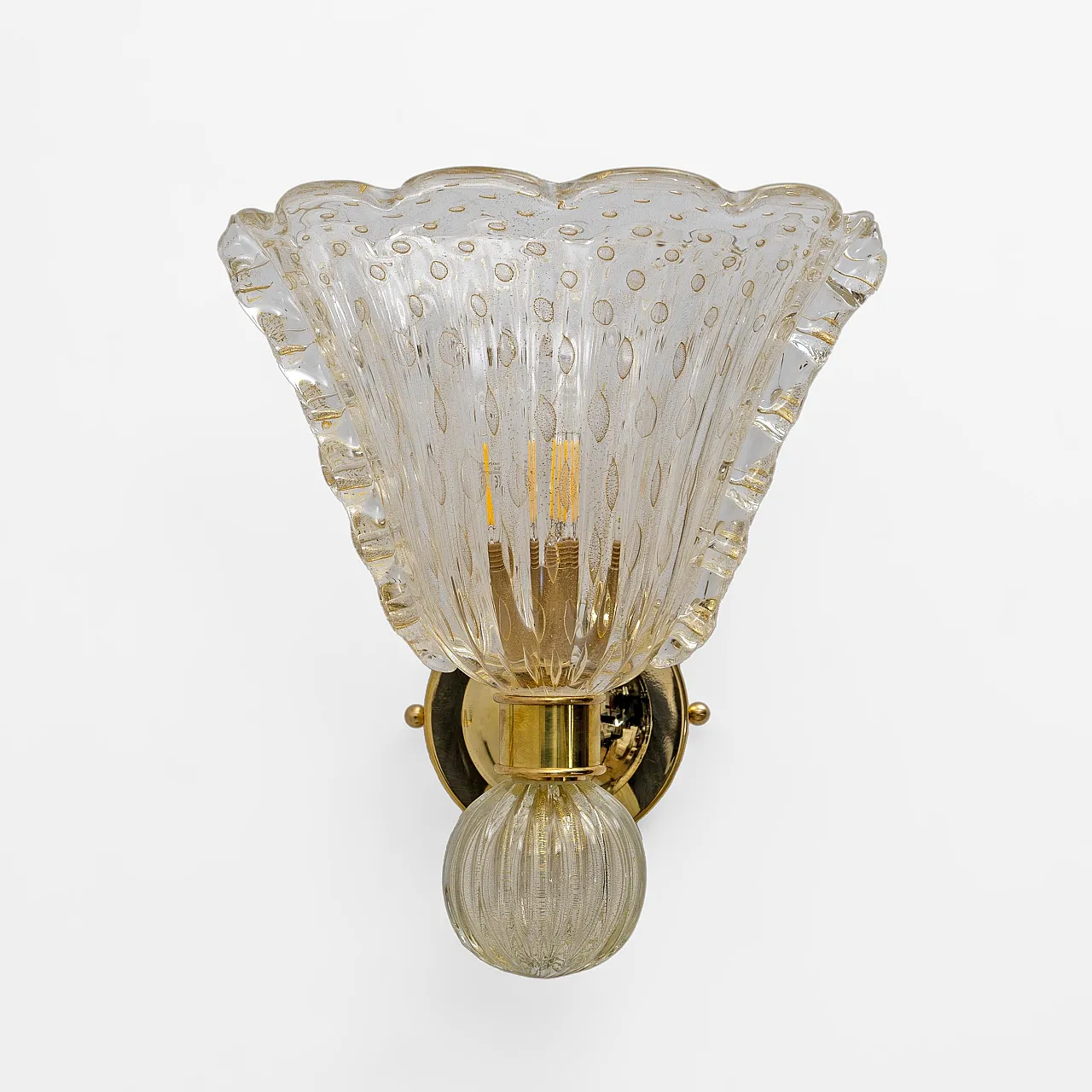 Brass and pulegoso murano glass pair of sconces, 2000s 3