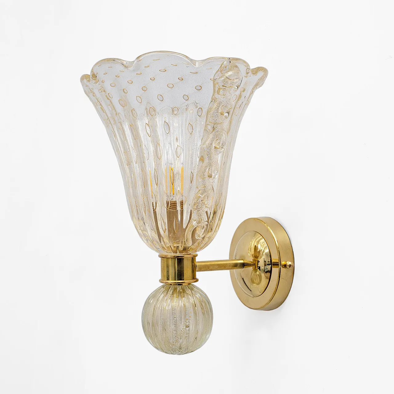 Brass and pulegoso murano glass pair of sconces, 2000s 6